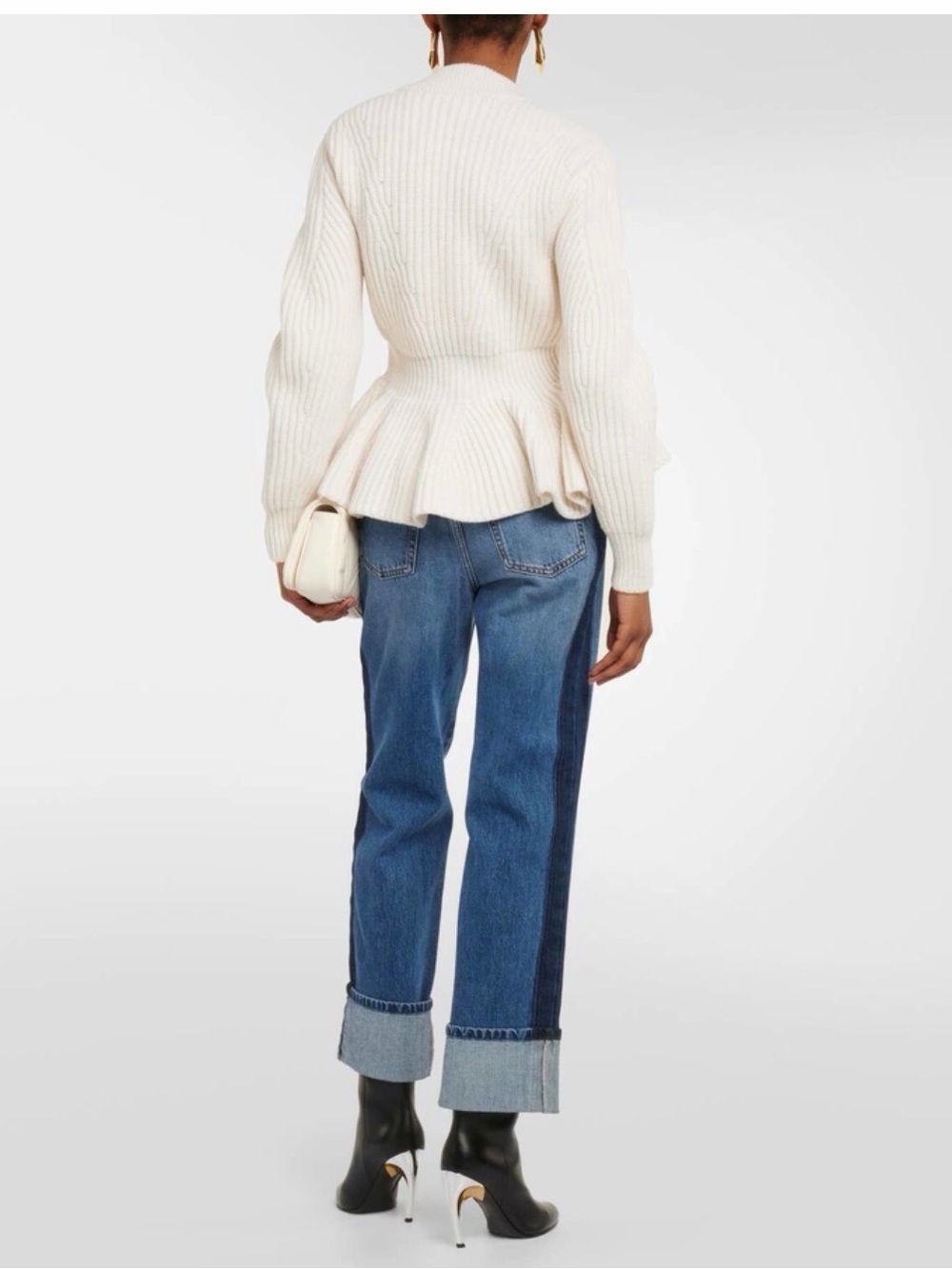 Alexander McQueen Cream Ribbed Peplum Cashmere Cardigan with Gold Buttons - Picture 6 of 7